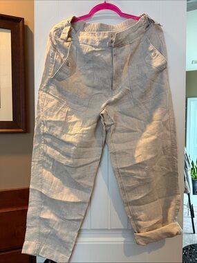 New Athleta Beige Linen Straight-Leg Utility Pants
